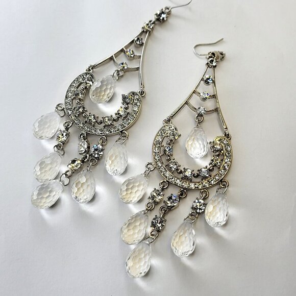 Crystal Chandelier Earrings Silver Long Earrings Bridal Earrings - Picture 5 of 8
